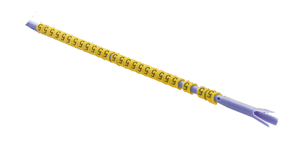 K-PARTEX-PINNER-BL   Partex Tubemerking Bl&#229; (2,5-5,0 mm) 10 pinner &#224; 25 tegn. Gul med sort skrift